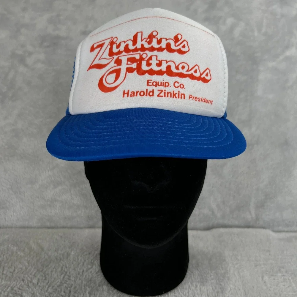 Vtg Zinkin Fitness Trucker Hat Blue Gym Weightlifting Mesh Snapback 80s Fresno